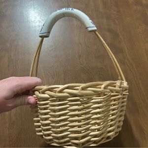 Wicker/willow basket with blue& white handle